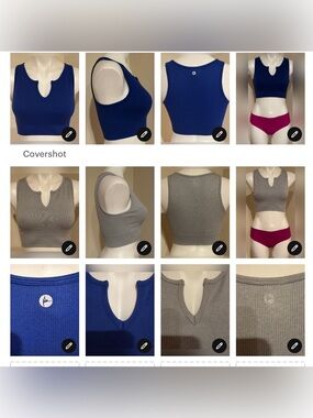 98 DEGREES 2 Seamless Raya Crop Tank Sports Bra Blue & Gray Sz S